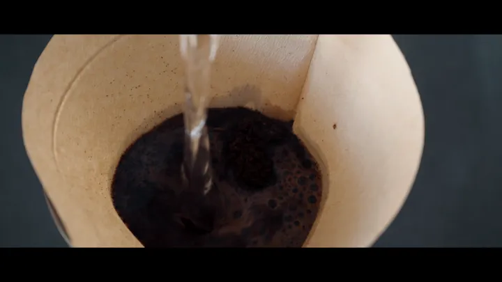 A cup of coffee seen from above.